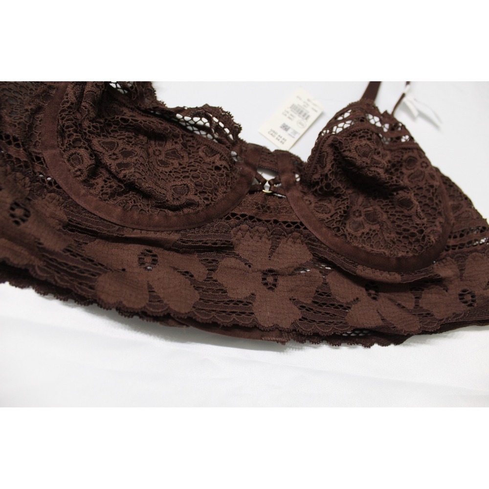 Aerie Balconette Bra 36C Brown Floral Lace Unlined Underwire Longline 073-2792